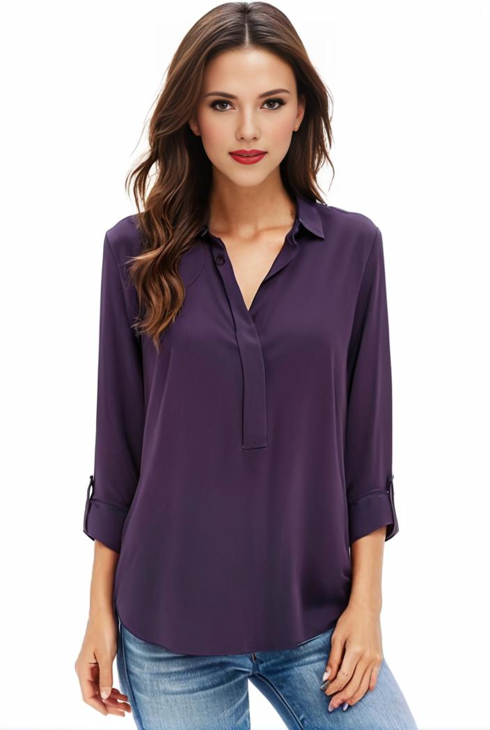 plus size casual blouse women s plus solid half sleeve turn down collar tunic top 133449