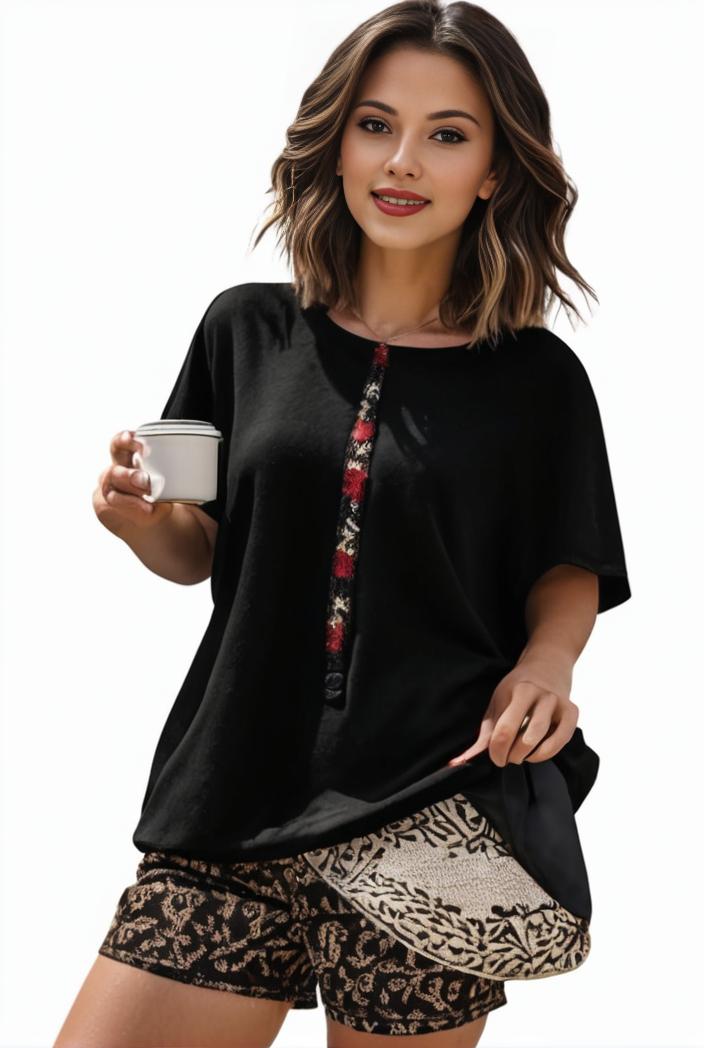 plus size casual pajama two piece set women s plus leopard heart print short sleeve tee shorts pajama 2 piece set 133647
