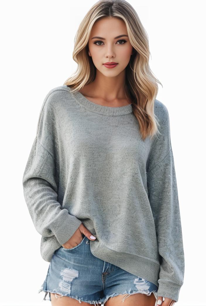 plus size casual sweater women s plus solid long sleeve round neck slight stretch loose sweater 133726