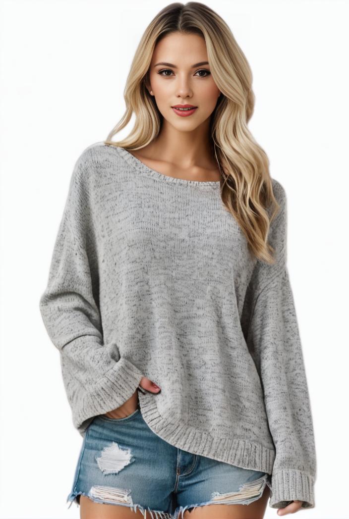 plus size casual sweater women s plus solid long sleeve round neck slight stretch loose sweater 133728