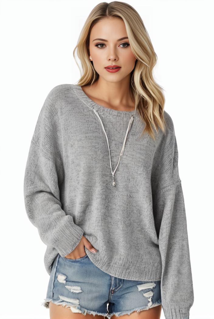plus size casual sweater women s plus solid long sleeve round neck slight stretch loose sweater 133729