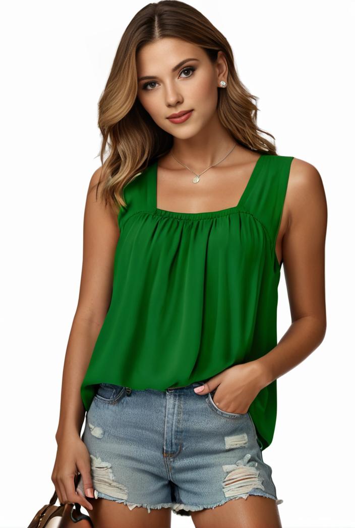 plus size casual tank top women s plus solid square neck pleated medium stretch tank top 134149