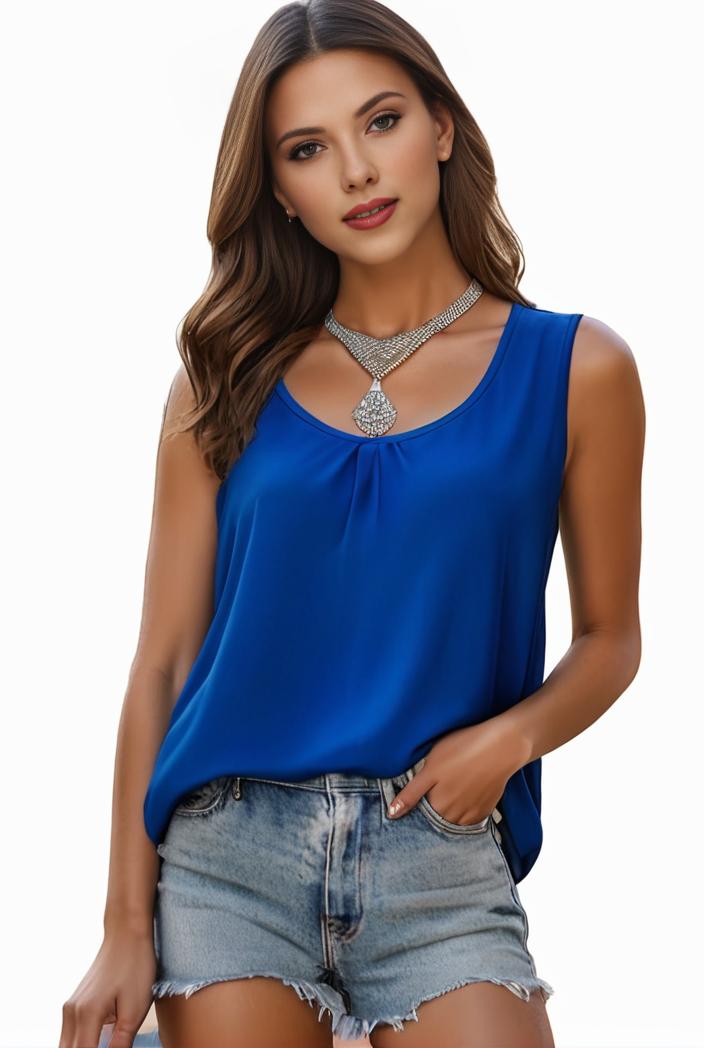 plus size casual tank top women s plus solid square neck pleated medium stretch tank top 134152