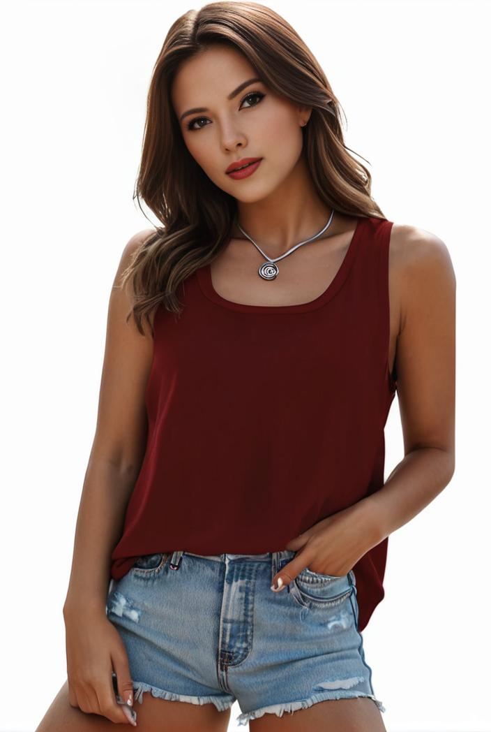 plus size casual tank top women s plus solid square neck pleated medium stretch tank top 134162
