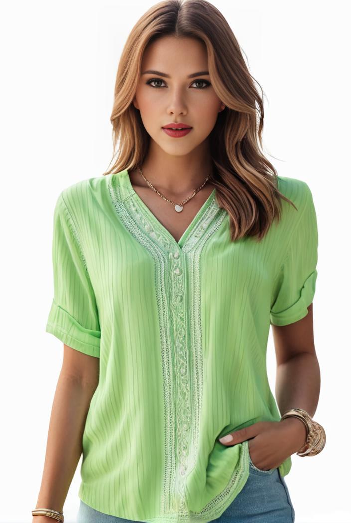 plus size elegant blouse women s plus solid contrast lace ribbed puff sleeve v neck shirt top 134412