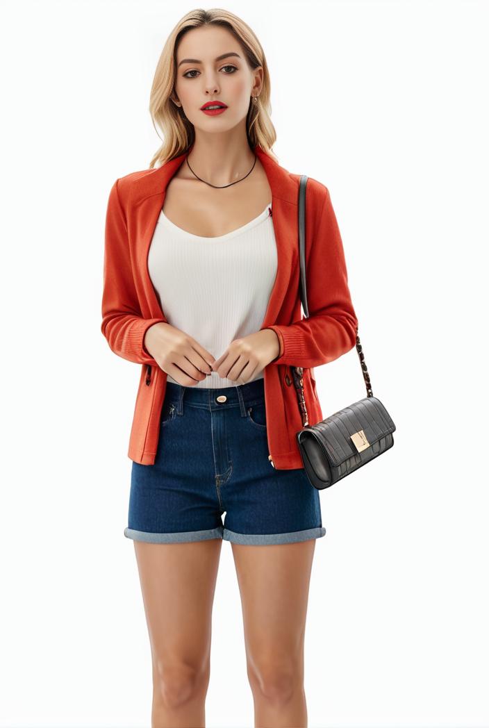 women s solid open front blazer with long sleeves for office wear 124334