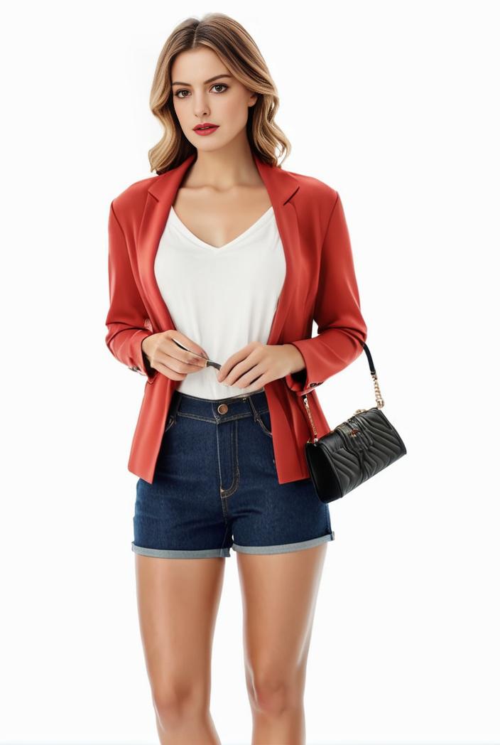women s solid open front blazer with long sleeves for office wear 124335