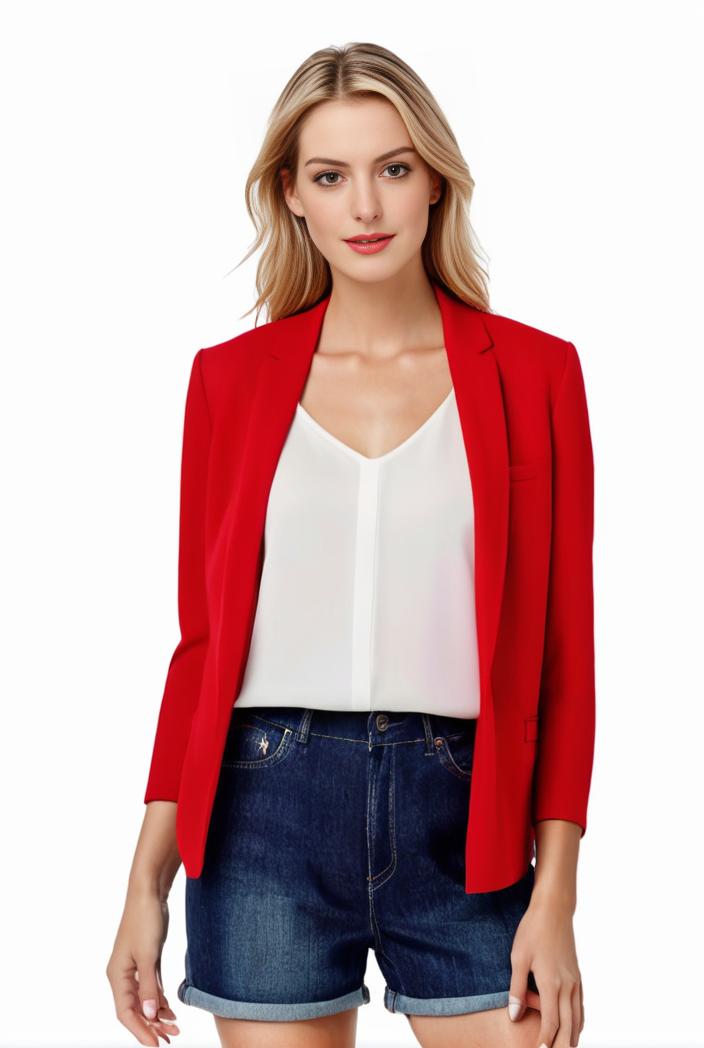 women s solid open front blazer with long sleeves for office wear 124336