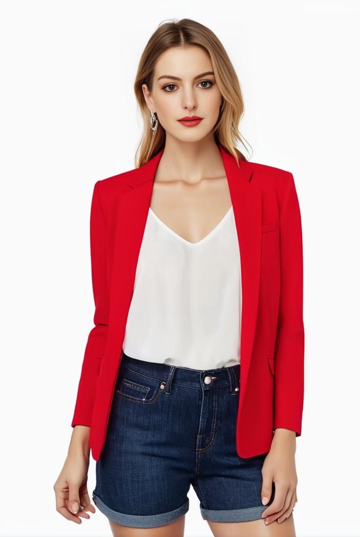 women s solid open front blazer with long sleeves for office wear 124337