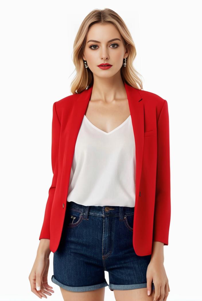 women s solid open front blazer with long sleeves for office wear 124338