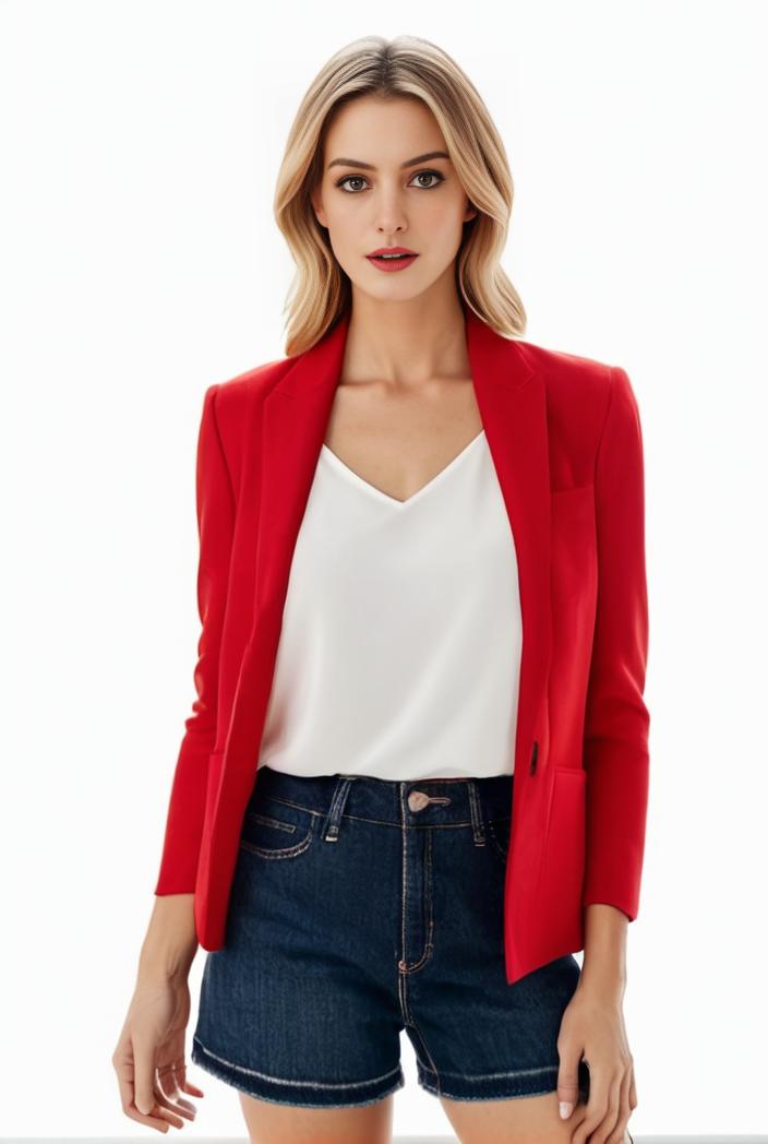 women s solid open front blazer with long sleeves for office wear 124340