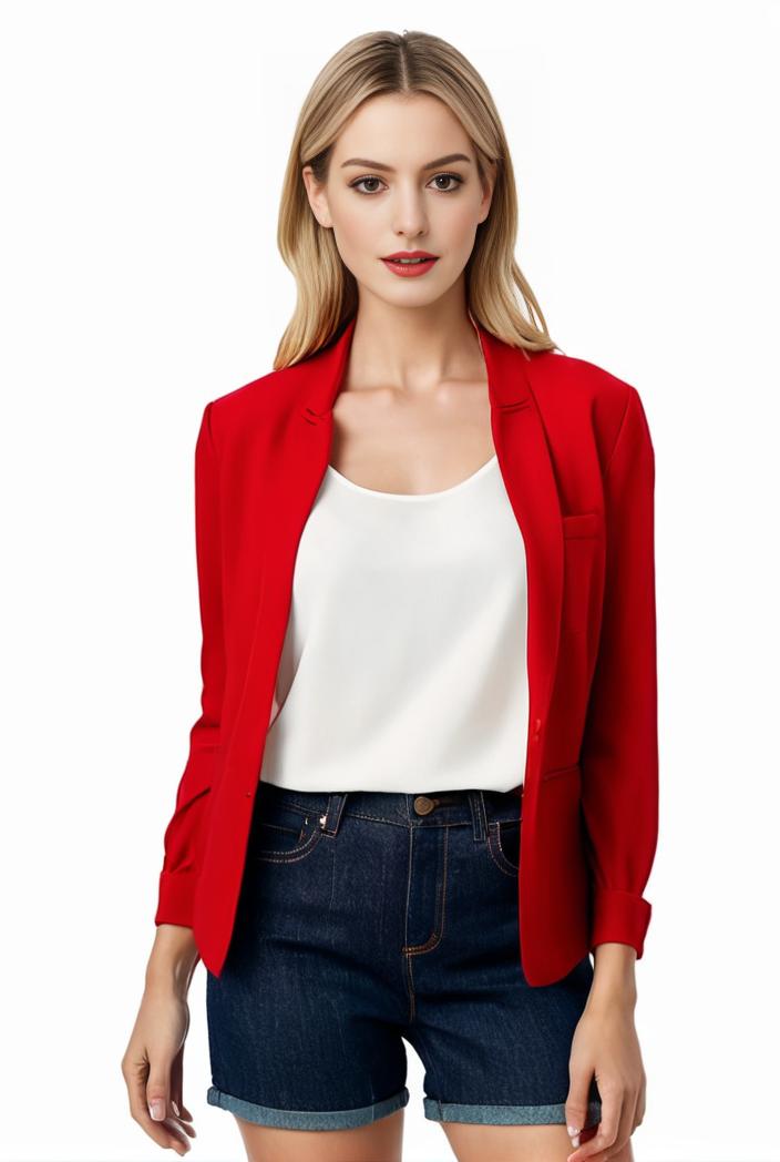 women s solid open front blazer with long sleeves for office wear 124341