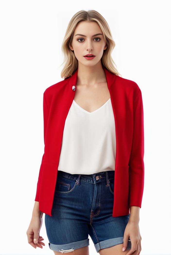 women s solid open front blazer with long sleeves for office wear 124342