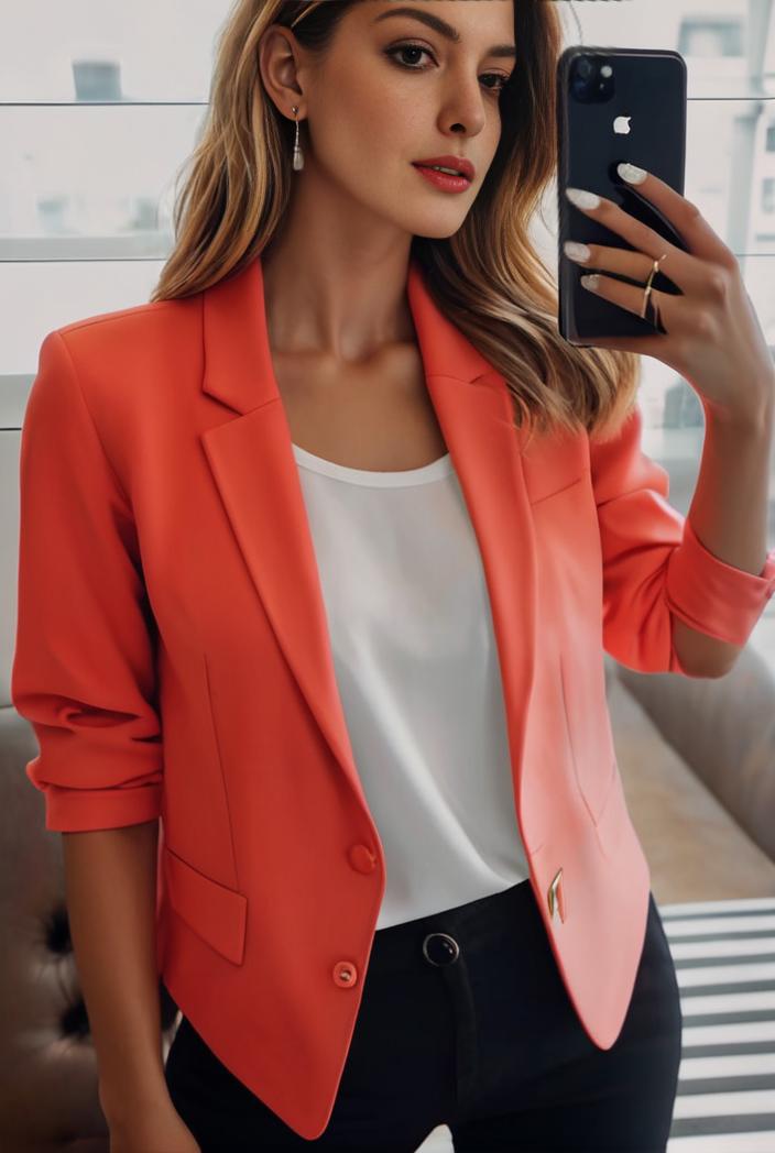 women s solid open front blazer with long sleeves for office wear 124344
