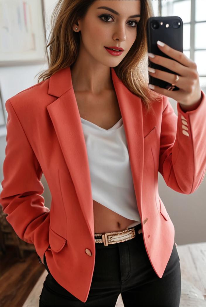 women s solid open front blazer with long sleeves for office wear 124346