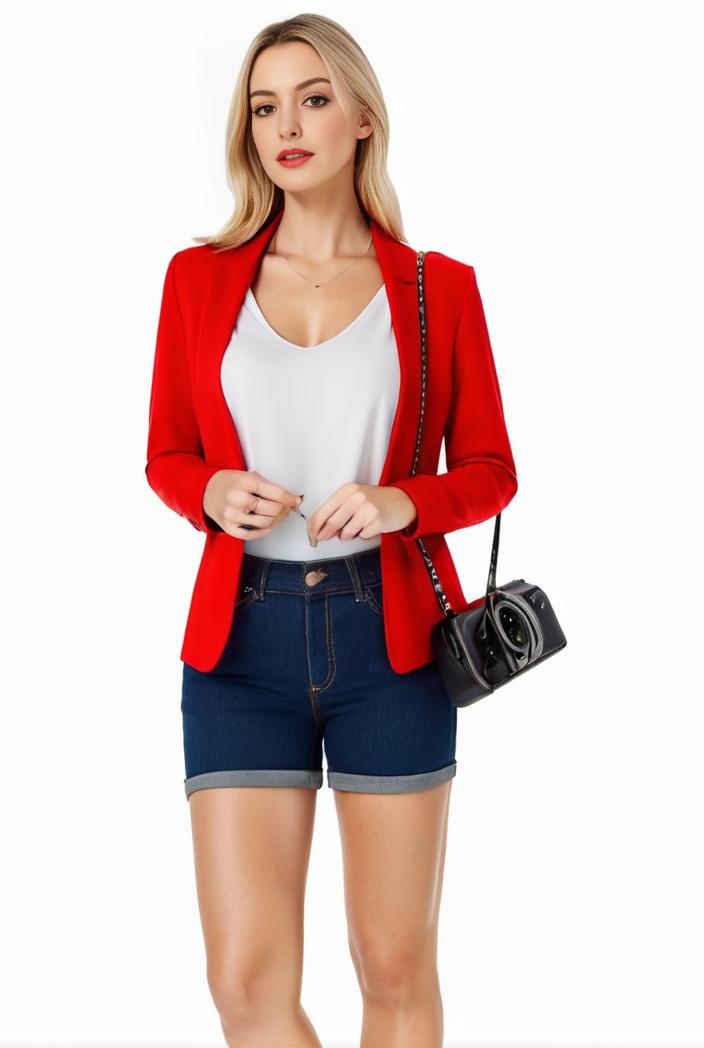 women s solid open front blazer with long sleeves for office wear 124350