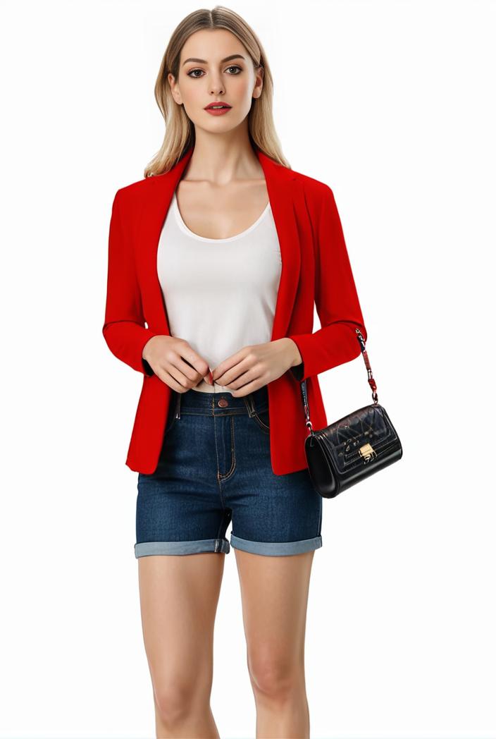 women s solid open front blazer with long sleeves for office wear 124355