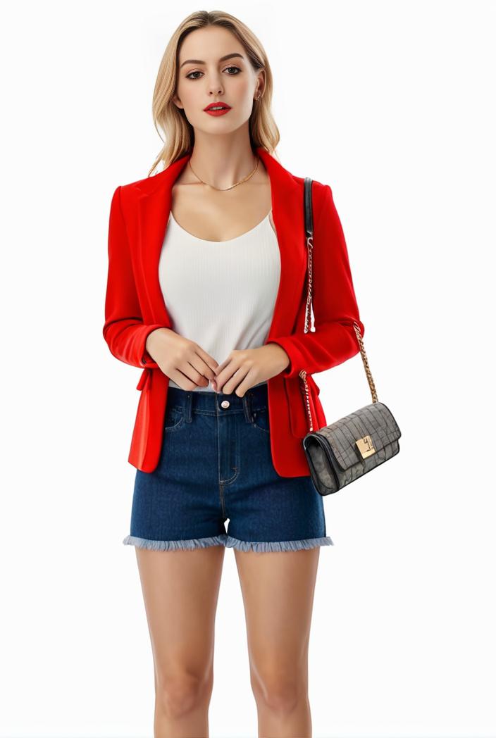 women s solid open front blazer with long sleeves for office wear 124351