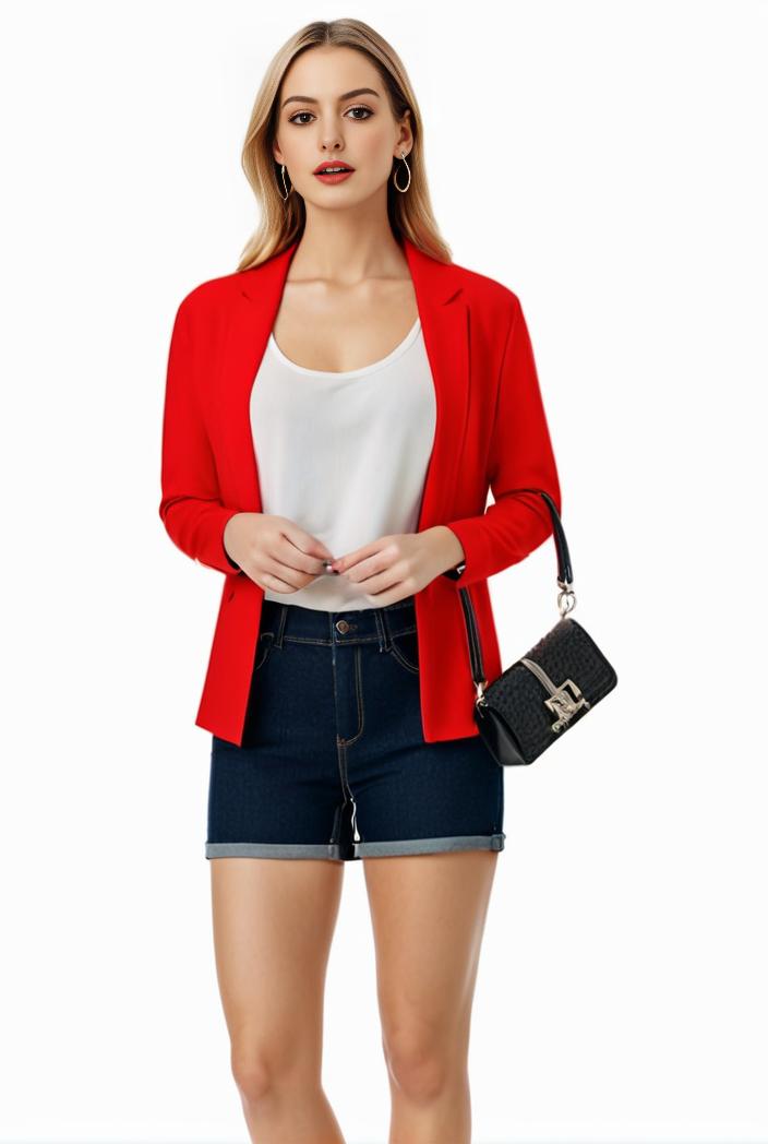 women s solid open front blazer with long sleeves for office wear 124352