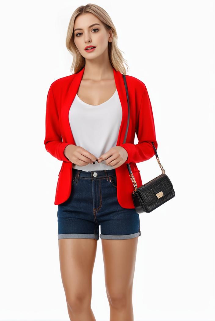 women s solid open front blazer with long sleeves for office wear 124357