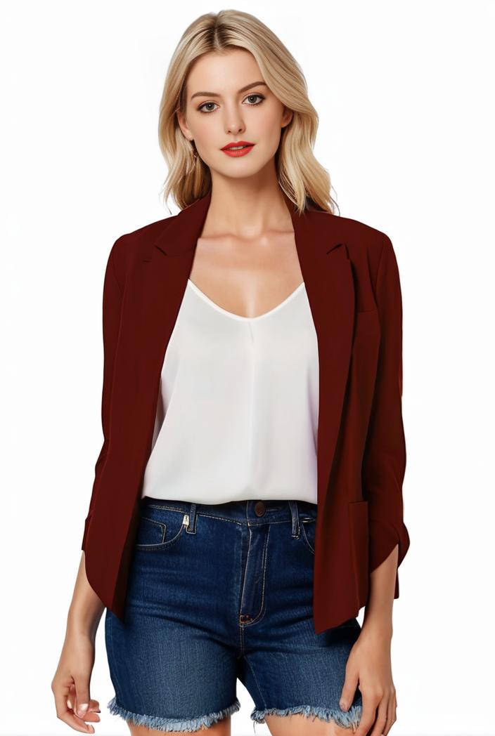 women s solid open front blazer with long sleeves for office wear 124354