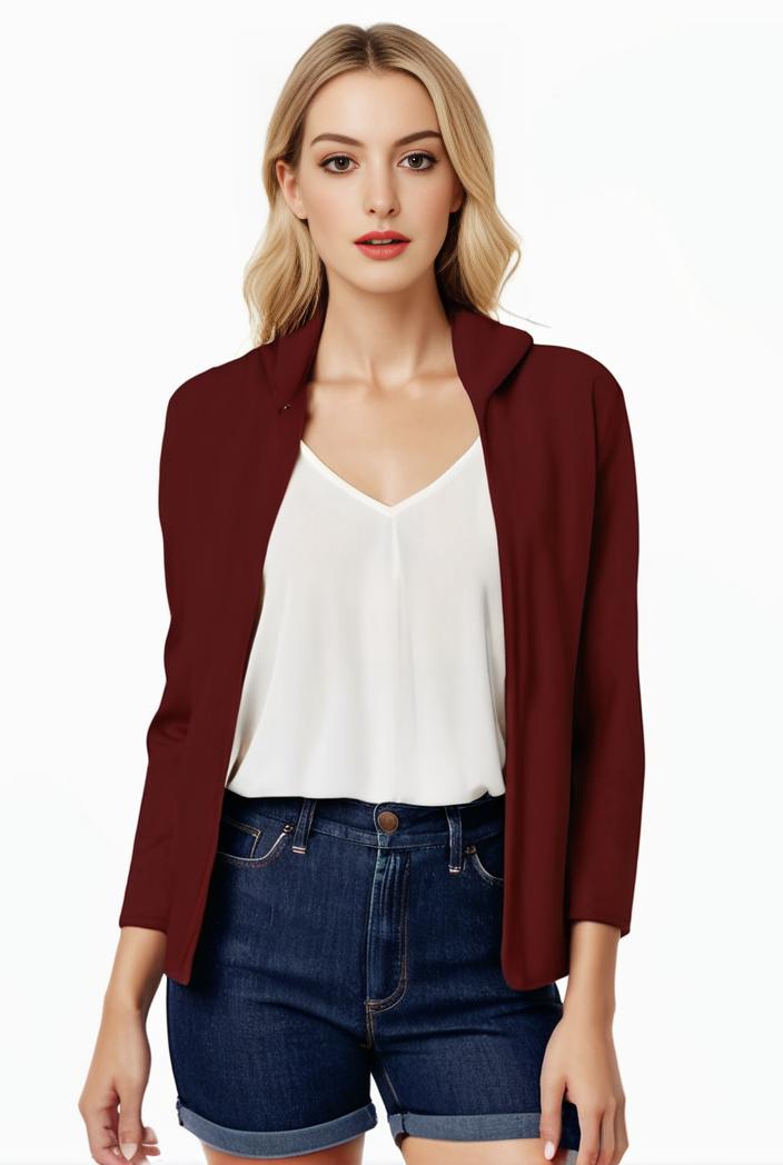 women s solid open front blazer with long sleeves for office wear 124358