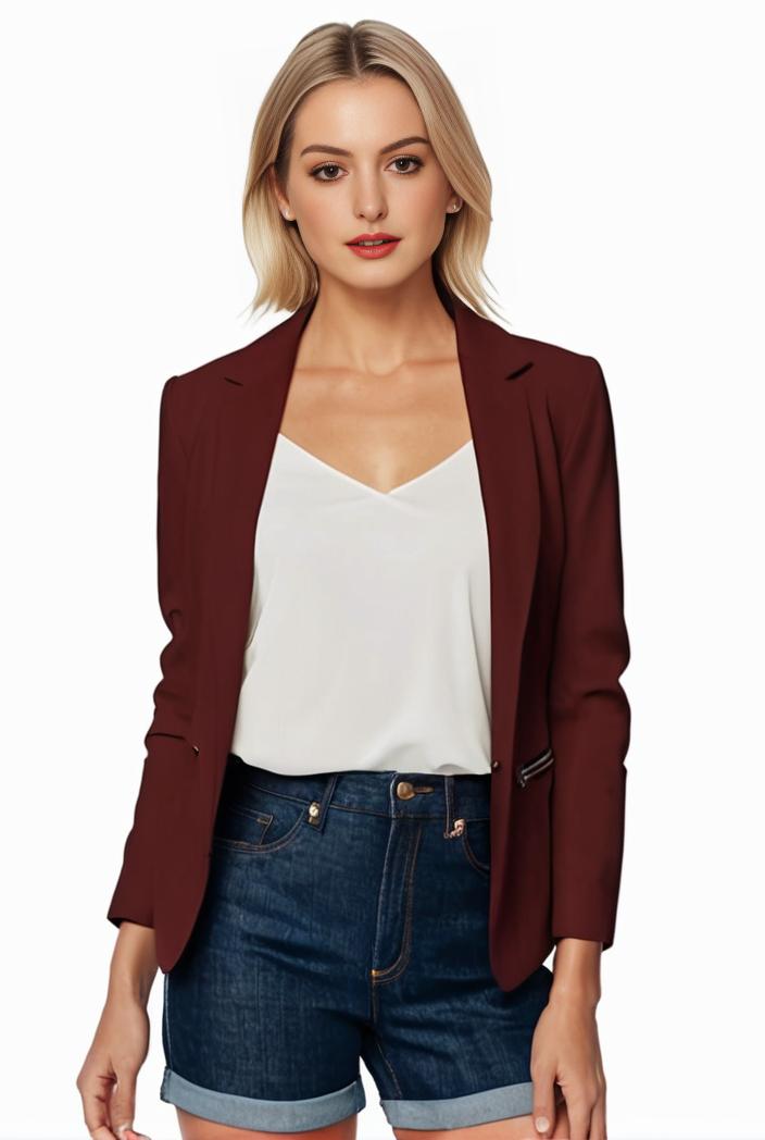 women s solid open front blazer with long sleeves for office wear 124361
