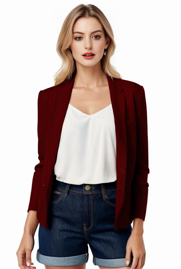 women s solid open front blazer with long sleeves for office wear 124360