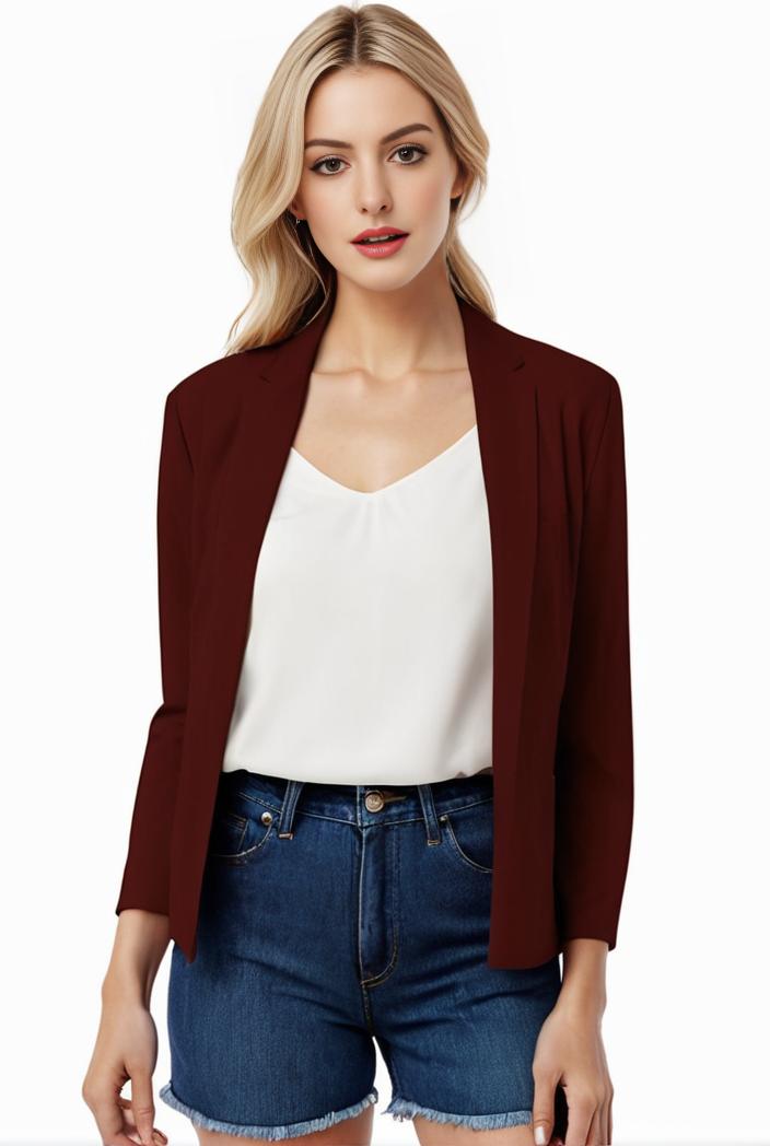 women s solid open front blazer with long sleeves for office wear 124362