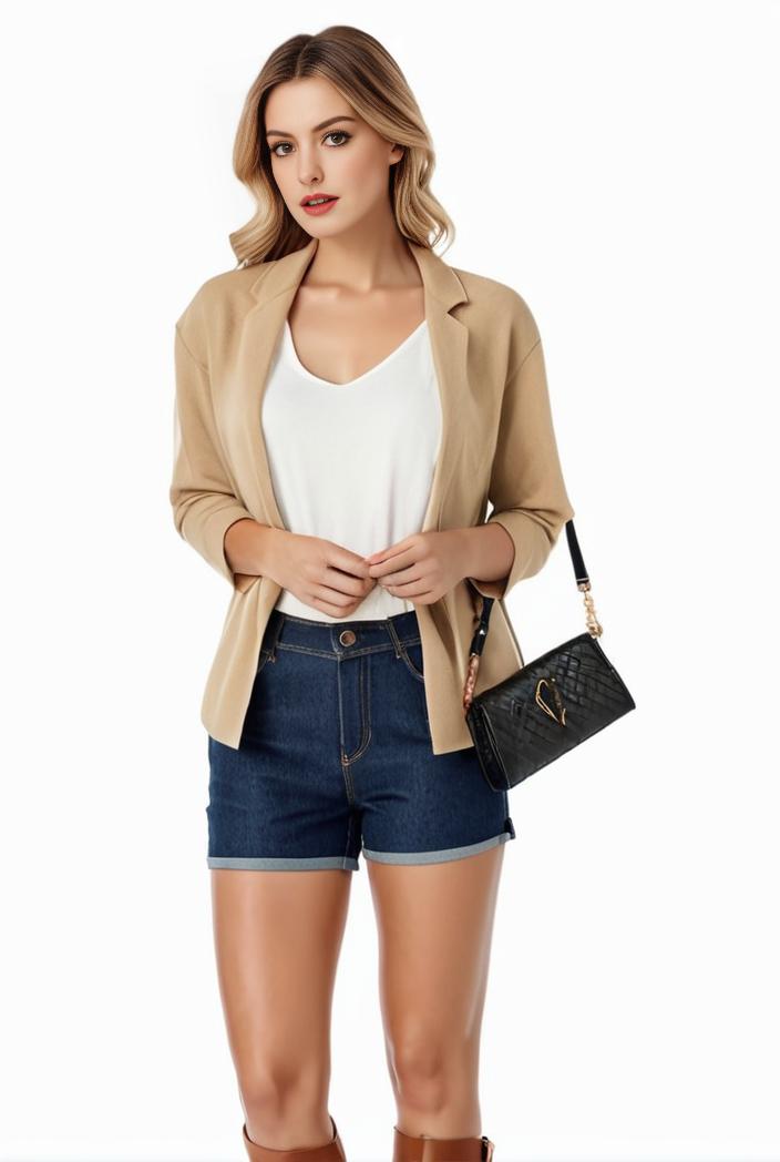 women s solid open front blazer with long sleeves for office wear 124369