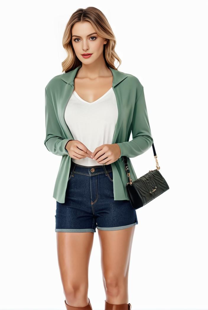 women s solid open front blazer with long sleeves for office wear 124382