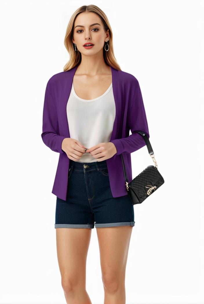women s solid open front blazer with long sleeves for office wear 124387