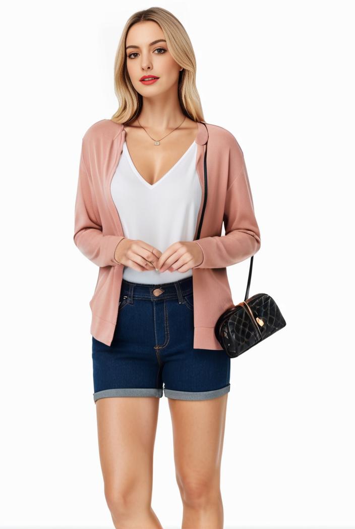 women s solid open front blazer with long sleeves for office wear 124394