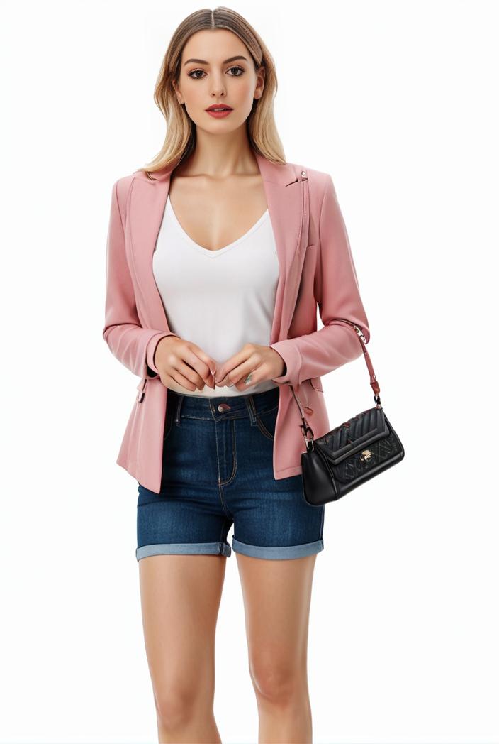 women s solid open front blazer with long sleeves for office wear 124396