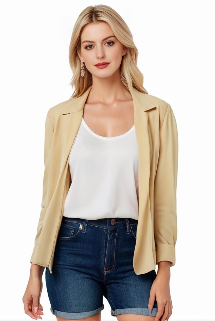 women s solid open front blazer with long sleeves for office wear 124402