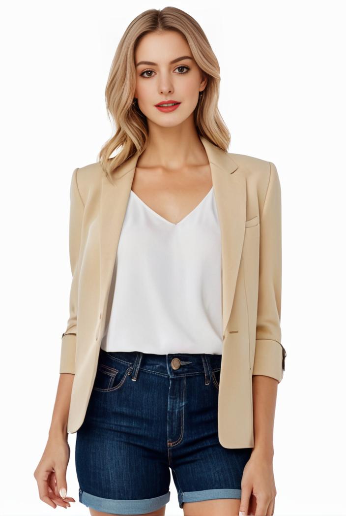 women s solid open front blazer with long sleeves for office wear 124405