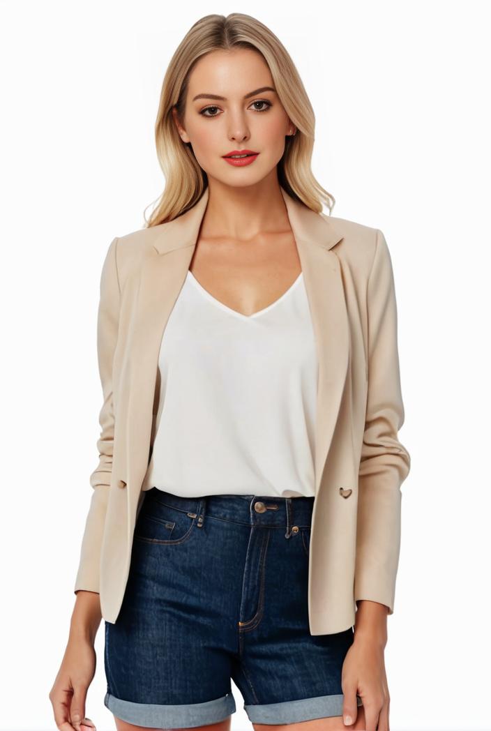 women s solid open front blazer with long sleeves for office wear 124407