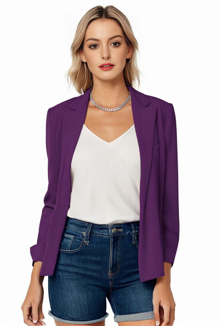 women s solid open front blazer with long sleeves for office wear 124412