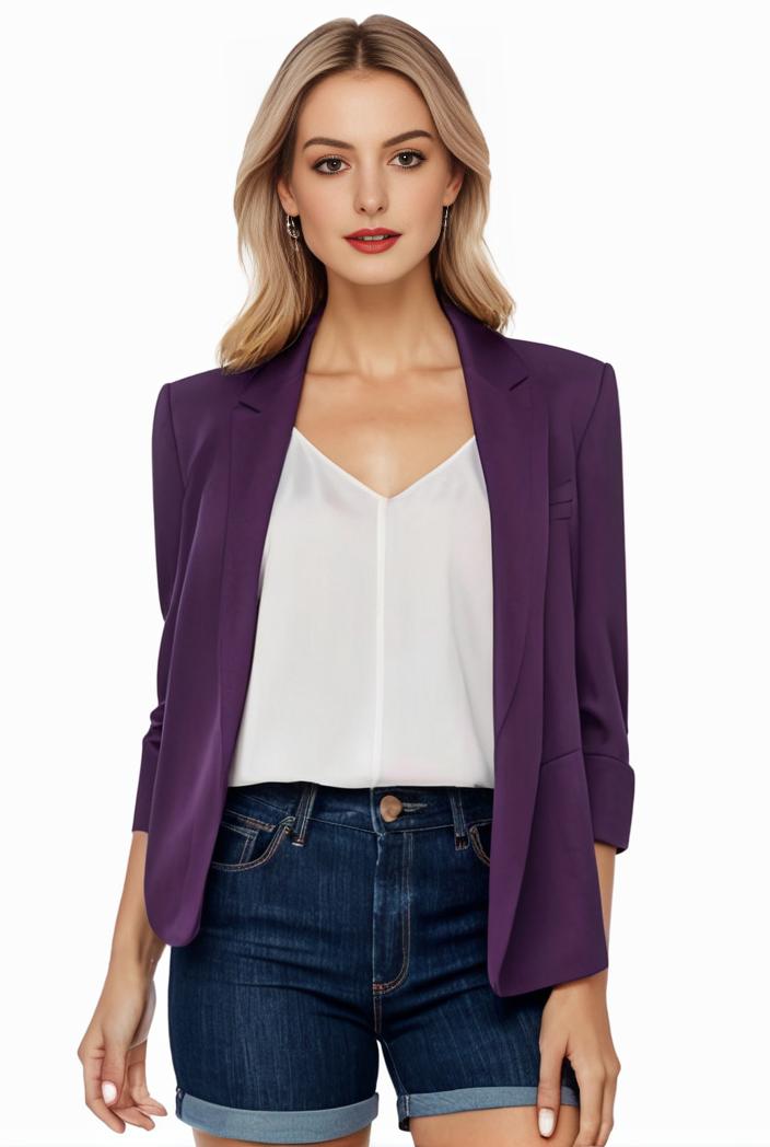 women s solid open front blazer with long sleeves for office wear 124413