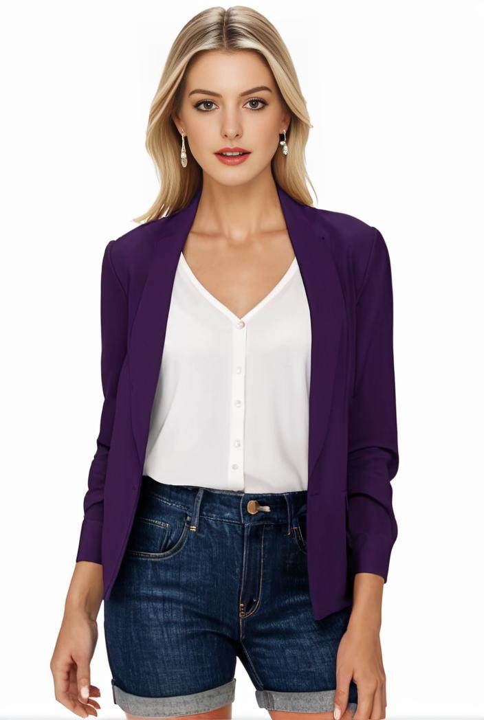 women s solid open front blazer with long sleeves for office wear 124414