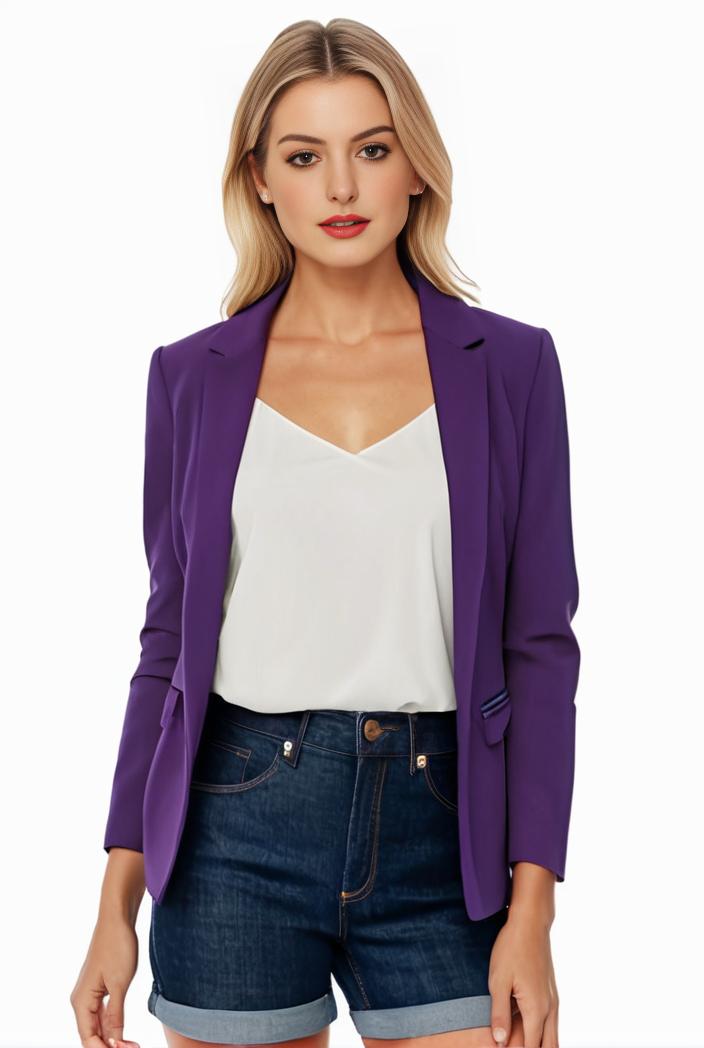 women s solid open front blazer with long sleeves for office wear 124415