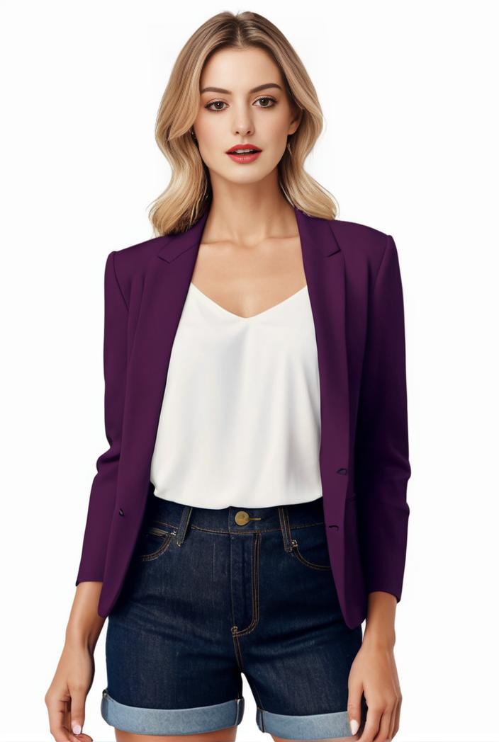 women s solid open front blazer with long sleeves for office wear 124416