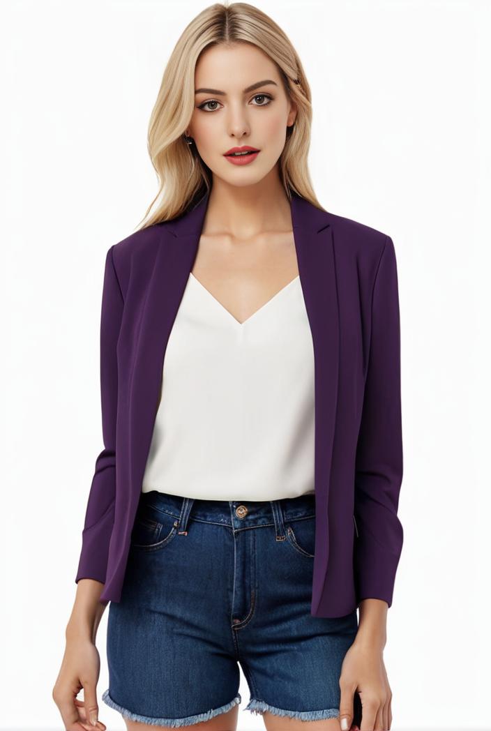women s solid open front blazer with long sleeves for office wear 124417