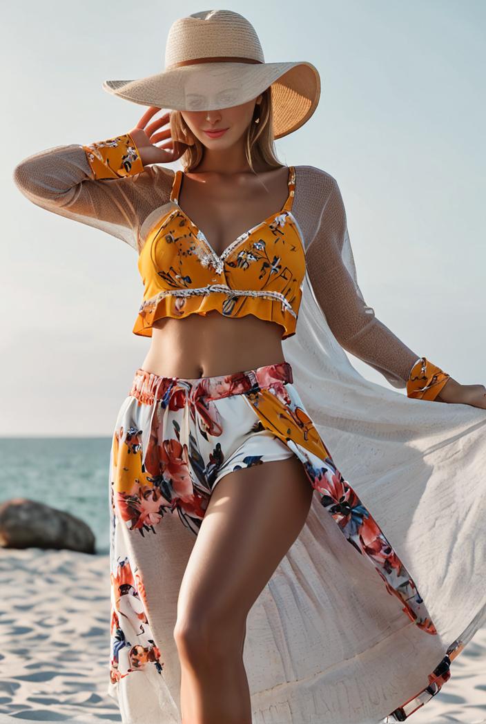 3 pieces sexy print bikini women high waist swimsuit cover up swimwear female lady bathing suit swimming summer beachwear 125078