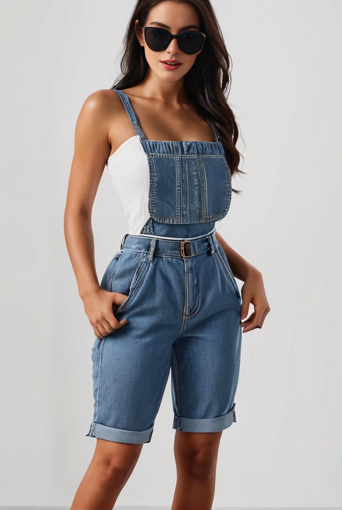 blue denim jumpsuit with distressed ripped details for women 126047