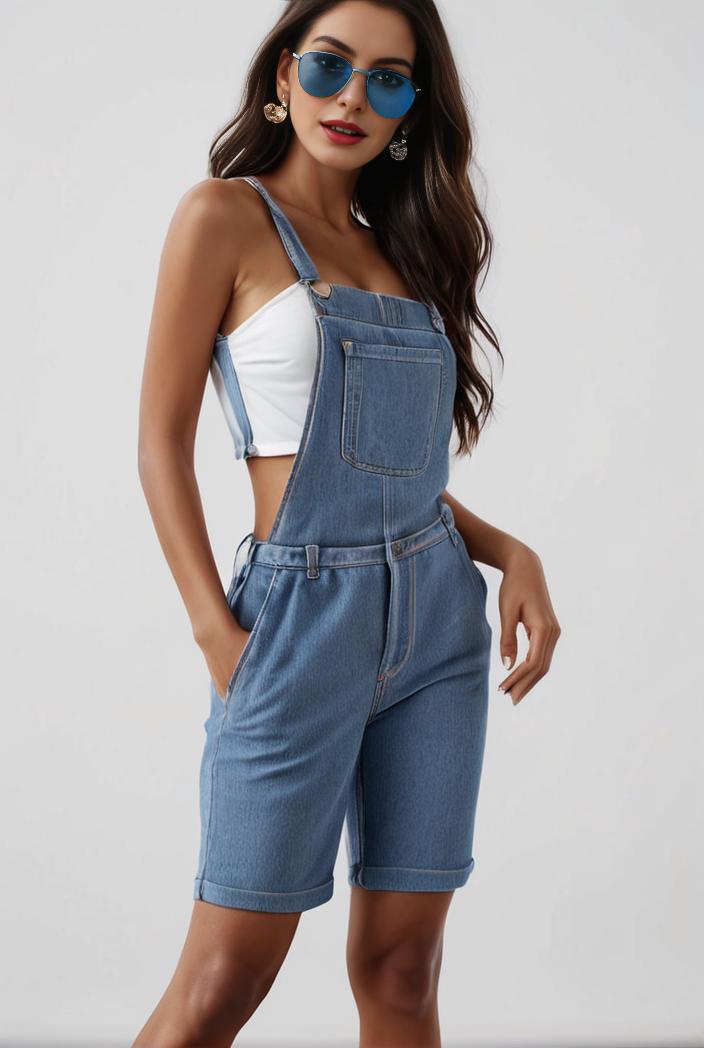 blue denim jumpsuit with distressed ripped details for women 126048