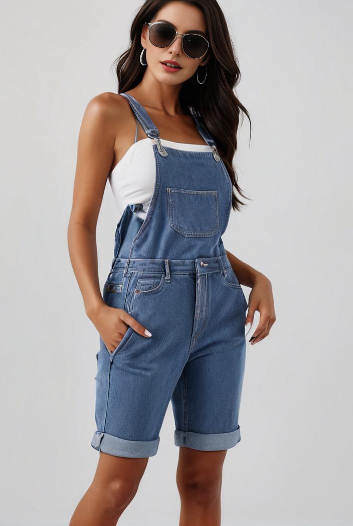 blue denim jumpsuit with distressed ripped details for women 126049