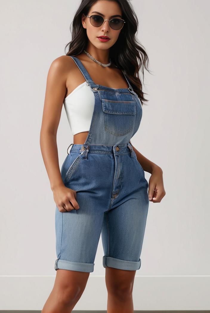 blue denim jumpsuit with distressed ripped details for women 126053