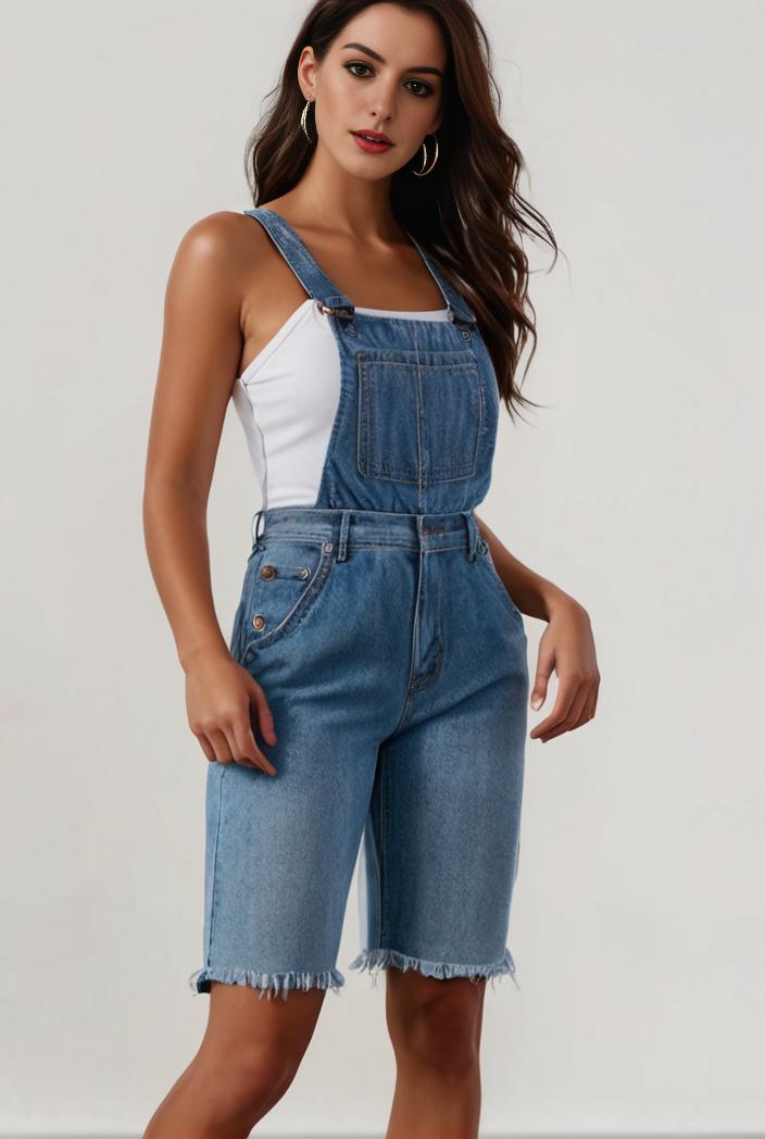 blue denim jumpsuit with distressed ripped details for women 126054