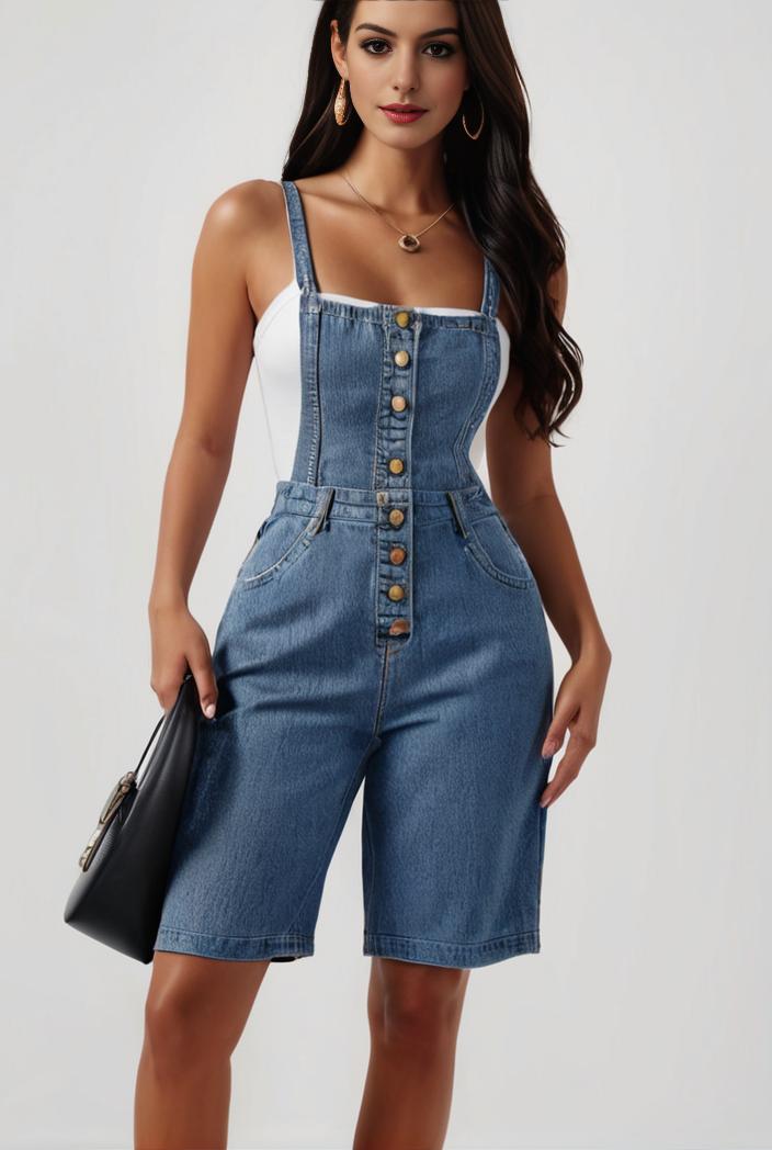 blue denim jumpsuit with distressed ripped details for women 126063